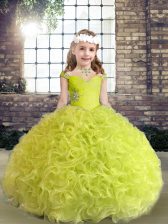  Yellow Green Straps Lace Up Beading and Ruffles Pageant Dress Womens Sleeveless