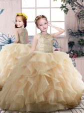  Champagne Zipper Scoop Beading and Ruffles Child Pageant Dress Organza Sleeveless