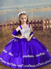 New Style Purple Sleeveless Satin Lace Up Kids Formal Wear for Wedding Party