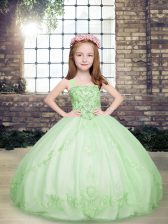 Affordable Yellow Green Sleeveless Beading Floor Length Kids Pageant Dress