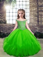 Gorgeous Floor Length Lace Up Little Girls Pageant Gowns for Party and Wedding Party with Beading