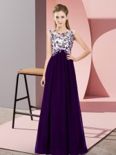  Purple Scoop Neckline Beading and Appliques Dama Dress for Quinceanera Sleeveless Zipper