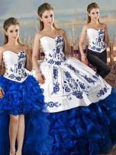Dazzling Blue And White Sleeveless Embroidery and Ruffles Lace Up Sweet 16 Quinceanera Dress