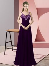 Low Price Dark Purple Straps Neckline Beading Prom Dresses Sleeveless Zipper