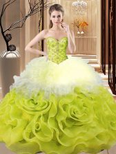  Multi-color Sweetheart Neckline Beading and Ruffles Vestidos de Quinceanera Sleeveless Lace Up