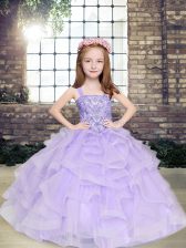  Ball Gowns Little Girl Pageant Dress Lavender Straps Tulle Sleeveless Floor Length Lace Up