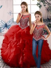 Hot Sale Red Quinceanera Gown Sweet 16 and Quinceanera with Beading and Ruffles Scoop Sleeveless Zipper