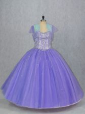 Fantastic Beading 15th Birthday Dress Lavender Lace Up Sleeveless Floor Length