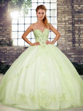  Sweetheart Sleeveless Lace Up Sweet 16 Dresses Yellow Green Tulle