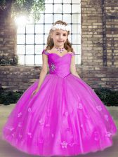 Enchanting Tulle Sleeveless Floor Length Little Girl Pageant Gowns and Beading and Hand Made Flower