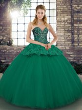  Ball Gowns Sweet 16 Dresses Green Sweetheart Tulle Sleeveless Floor Length Lace Up
