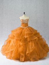 Free and Easy Floor Length Ball Gowns Sleeveless Orange Sweet 16 Dresses Lace Up