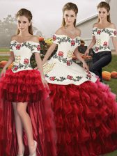 Glamorous Wine Red Sleeveless Embroidery and Ruffled Layers Floor Length Vestidos de Quinceanera
