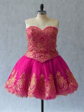  Tulle Sweetheart Sleeveless Lace Up Appliques and Embroidery Evening Dress in Fuchsia
