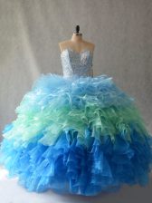  Multi-color Lace Up Sweetheart Beading and Ruffles Sweet 16 Dress Organza Sleeveless