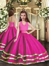 Classical Fuchsia Sleeveless Ruffled Layers Floor Length Kids Pageant Dress