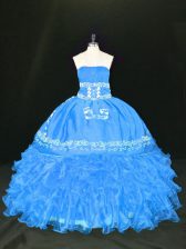 Cheap Blue Sleeveless Organza Lace Up Quinceanera Dress for Sweet 16 and Quinceanera