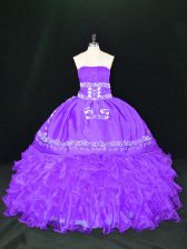 Dynamic Strapless Sleeveless Lace Up Quinceanera Dresses Lavender Organza