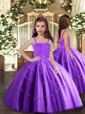 Modern Purple Lace Up Beading Little Girls Pageant Gowns Tulle Sleeveless