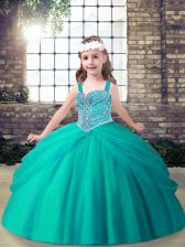  Sleeveless Lace Up Floor Length Beading Little Girls Pageant Dress