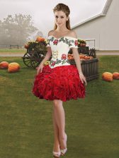  Off The Shoulder Sleeveless Lace Up Red Organza