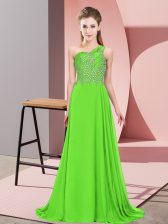  Beading Prom Evening Gown Green Side Zipper Sleeveless Floor Length
