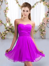 High Class Sleeveless Mini Length Ruching Lace Up Quinceanera Court of Honor Dress with Purple
