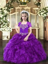 Excellent Floor Length Purple Kids Formal Wear Organza Sleeveless Beading and Ruffles