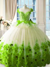 Suitable 15 Quinceanera Dress Sweet 16 and Quinceanera with Hand Made Flower Scoop Sleeveless Zipper