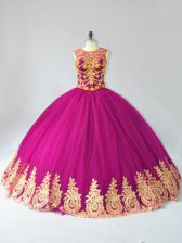 Elegant Fuchsia Quinceanera Dresses Sweet 16 and Quinceanera with Beading and Appliques Scoop Sleeveless Lace Up