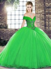  Ball Gowns Sleeveless Green Vestidos de Quinceanera Brush Train Lace Up