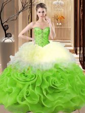 Classical Floor Length Multi-color Quinceanera Gown Fabric With Rolling Flowers Sleeveless Beading and Ruffles