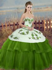 Fancy Green Sleeveless Tulle Lace Up Sweet 16 Quinceanera Dress for Military Ball and Sweet 16 and Quinceanera