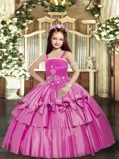 Inexpensive Lilac Sleeveless Floor Length Beading and Ruffled Layers Lace Up Little Girls Pageant Dress Wholesale