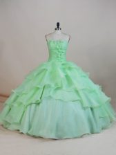 Colorful Sweetheart Sleeveless Organza Quinceanera Dresses Ruffled Layers and Ruching and Hand Made Flower Lace Up