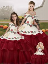 High Quality Wine Red Quinceanera Dress Off The Shoulder Sleeveless Brush Train Lace Up