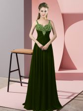  Beading Dress for Prom Olive Green Zipper Sleeveless Floor Length