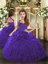  Sleeveless Lace Up Floor Length Ruffles Girls Pageant Dresses
