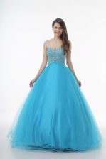  Baby Blue Sleeveless Floor Length Beading Lace Up Sweet 16 Quinceanera Dress