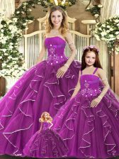 Affordable Purple Sleeveless Tulle Lace Up Ball Gown Prom Dress for Sweet 16 and Quinceanera