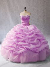 Sexy Lilac Ball Gowns Sweetheart Sleeveless Organza Floor Length Lace Up Pick Ups Sweet 16 Dress