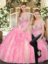  Floor Length Lace Up Quinceanera Gown Baby Pink for Sweet 16 and Quinceanera with Beading and Ruffles