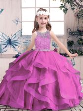 High End Sleeveless Lace Up Floor Length Beading Kids Formal Wear