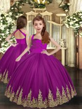  Purple Tulle Lace Up Straps Sleeveless Asymmetrical Pageant Dress for Teens Embroidery