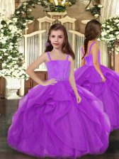 Trendy Floor Length Purple Kids Pageant Dress Straps Sleeveless Lace Up