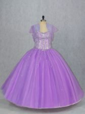 Fantastic Lavender Lace Up Sweetheart Beading Quinceanera Dress Tulle Sleeveless