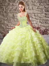 Exquisite Organza Sleeveless Sweet 16 Dress Court Train and Beading and Ruffled Layers