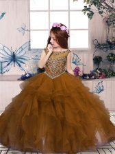 Graceful Sleeveless Lace Up Floor Length Beading and Ruffles Pageant Dress