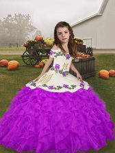 Best Floor Length Purple Kids Pageant Dress Organza Sleeveless Beading and Ruffles