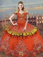 Captivating Rust Red Sleeveless Embroidery Floor Length Quinceanera Dress